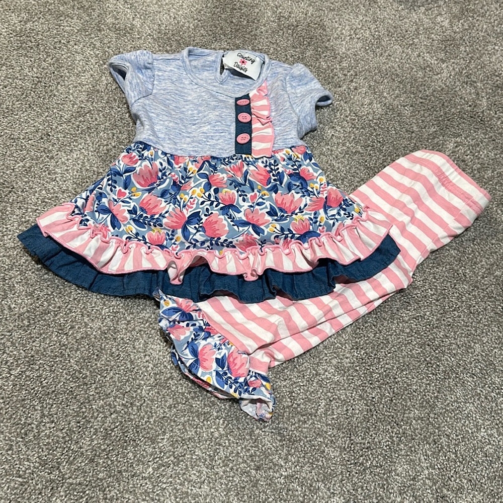 Counting Daisies floral and striped two piece set 18 months